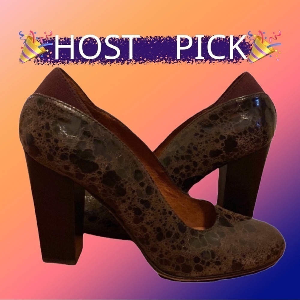 🎉HP Donald J Pliner Leather Shoes Sz 7, TwoTone Brown, chunky 4” “Casey” - Picture 3 of 17